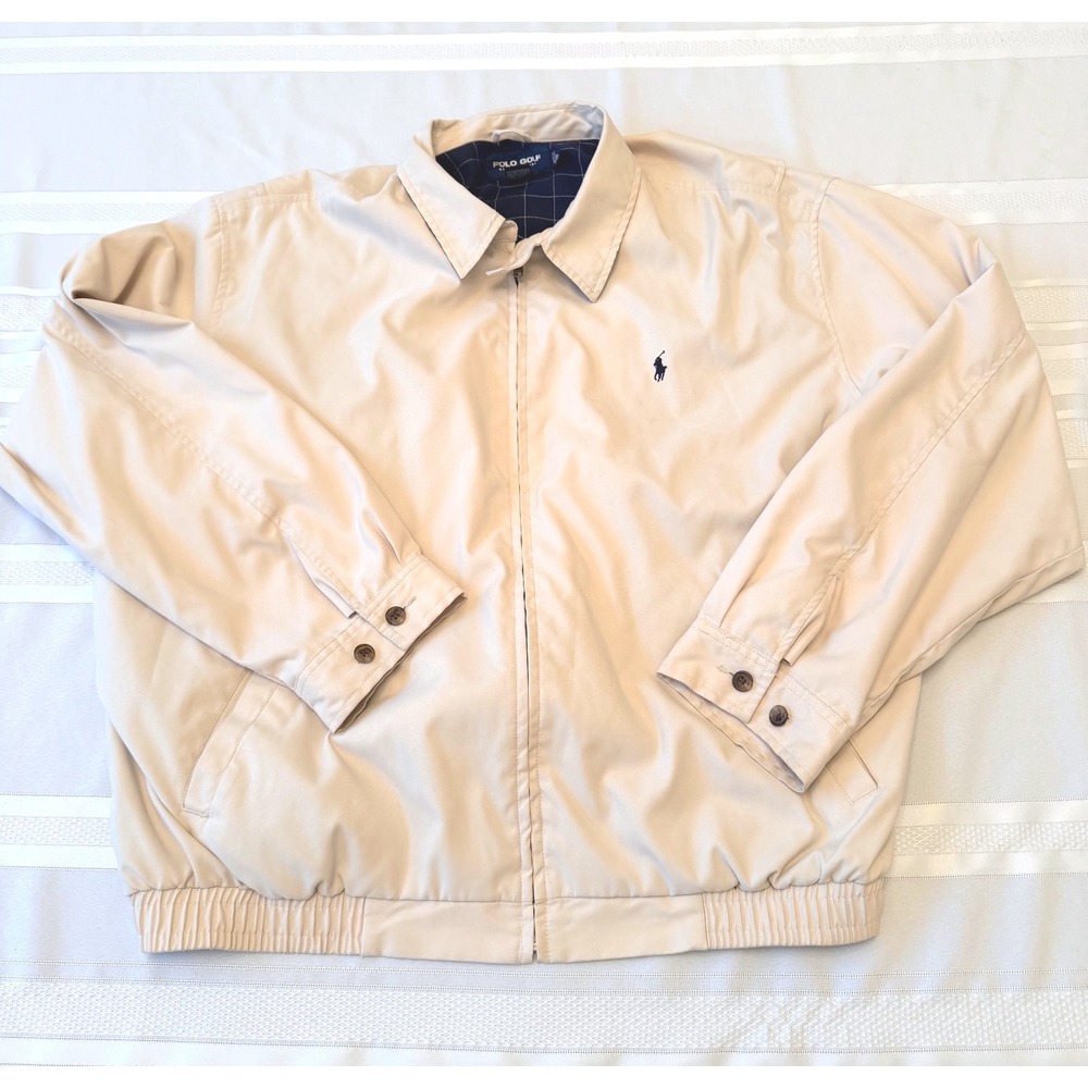 Polo Golf Ralph Lauren Harrington Jacket XL Tan Beige Windbreaker Zip Mens
